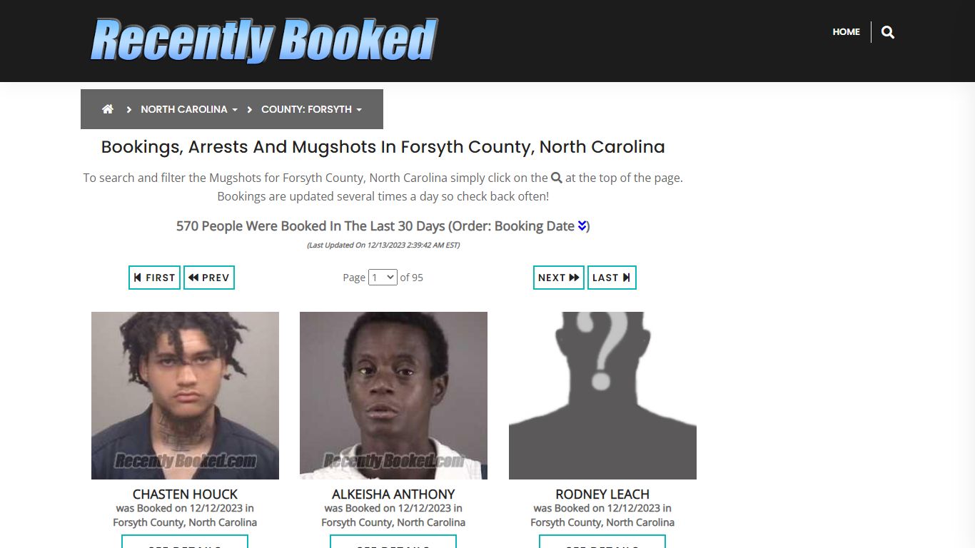 Bookings, Arrests and Mugshots in Forsyth County, North Carolina
